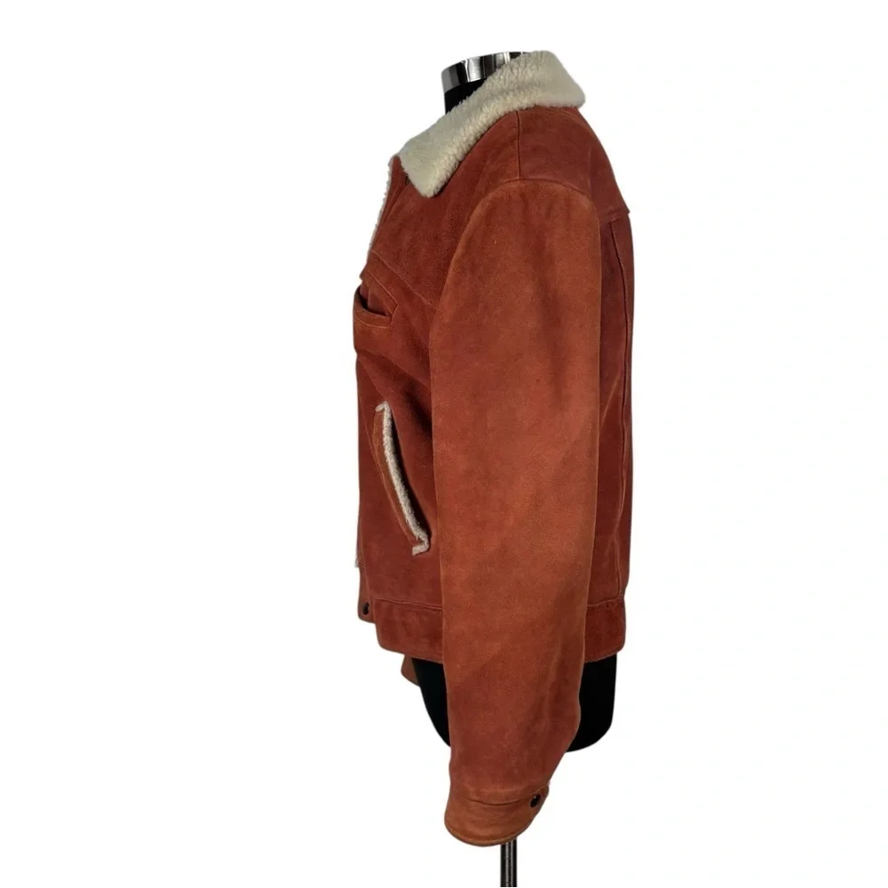 VINTAGE 70S OVERSIZED SUEDE LEATHER SNAP RUST BROWN BOMBER JACKET DAVID MICHAEL